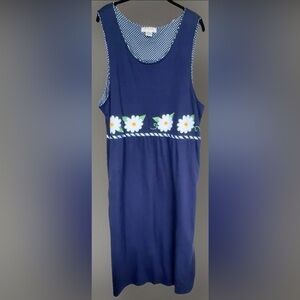 Bechamel II Sleeveless Cotton Blue Maxi Dress Embroidered White Daisy Pockets 2X